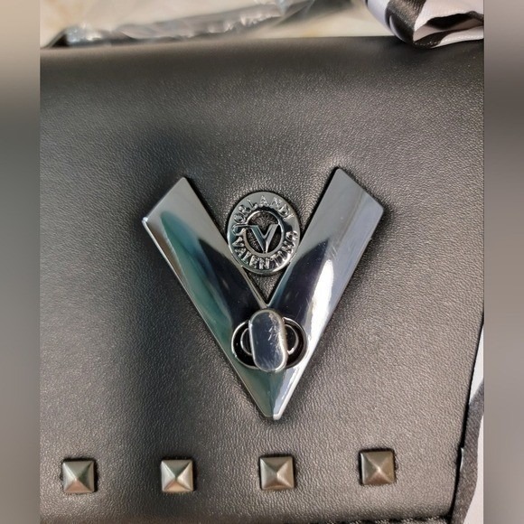 NWT‎ Valentino Orlandi Black Vegan Leather Bag with Stud Accents - Picture 4 of 12